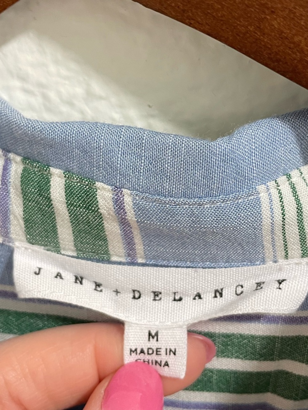 Jane and Delancey Blue and Green Striped Button-Down Shirt - Picture 4 of 4